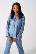 Be Cosy Classic Satin PJ Set in Light Blue