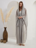 Grey Glitter Abaya With Scarf Set