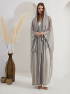 Grey Glitter Abaya With Scarf Set