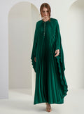 Emerald Green Plisse Caftan with Pearls Button
