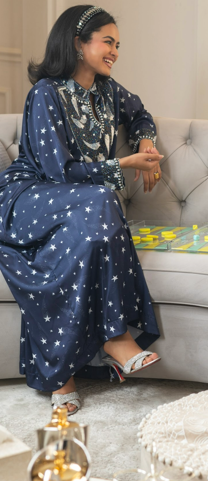 Navy Blue Star Collared Mukhwar