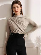 Beige Ruched Long Sleeve Top