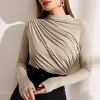 Beige Ruched Long Sleeve Top