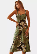 Green Palm Pattern Zippered Dress