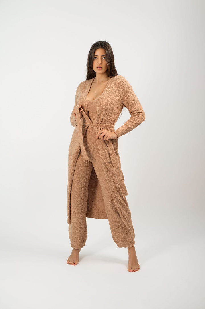 Be Cosy Teddy Bear Loungewear Set in Camel Brown