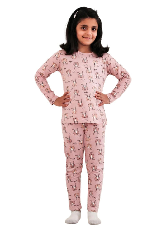 Be Cosy Kids Pink PJ Set with Rabbit Print