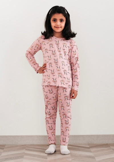 Be Cosy kid's PJ set in pink with rabbit print