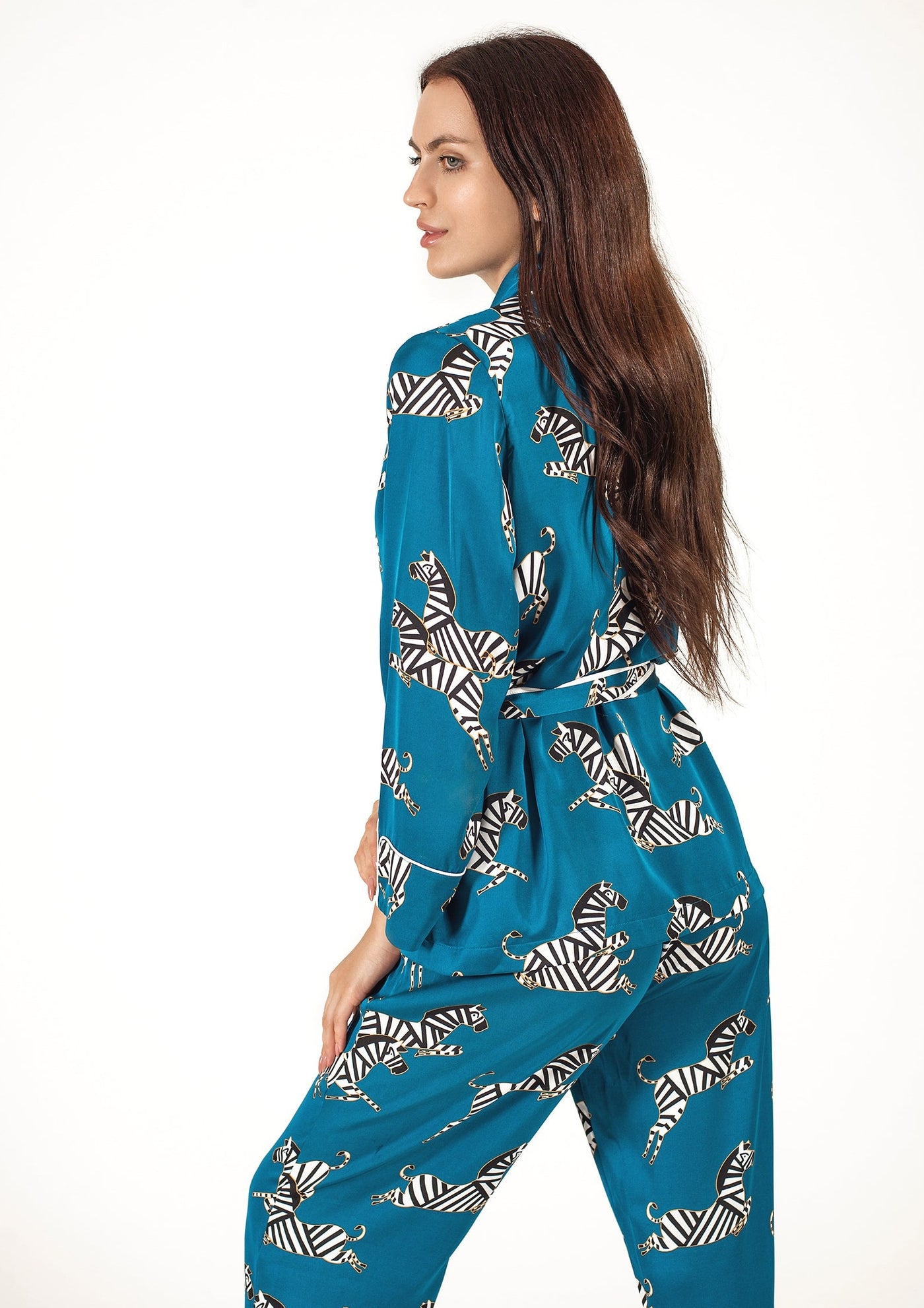 loungewear set in turquoise and zebra 