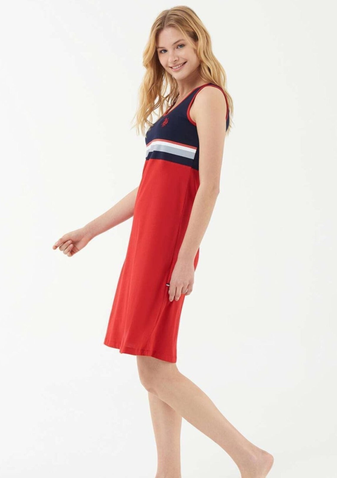 Casual polo dress red with sleeveless