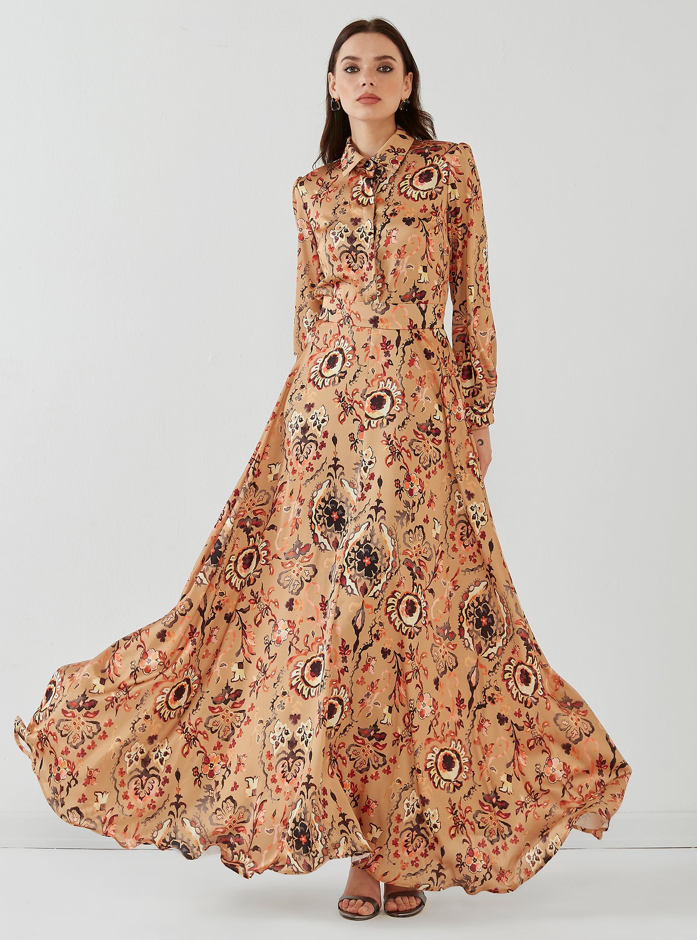 Floral Print Silk Touch Maxi Dress With Belt